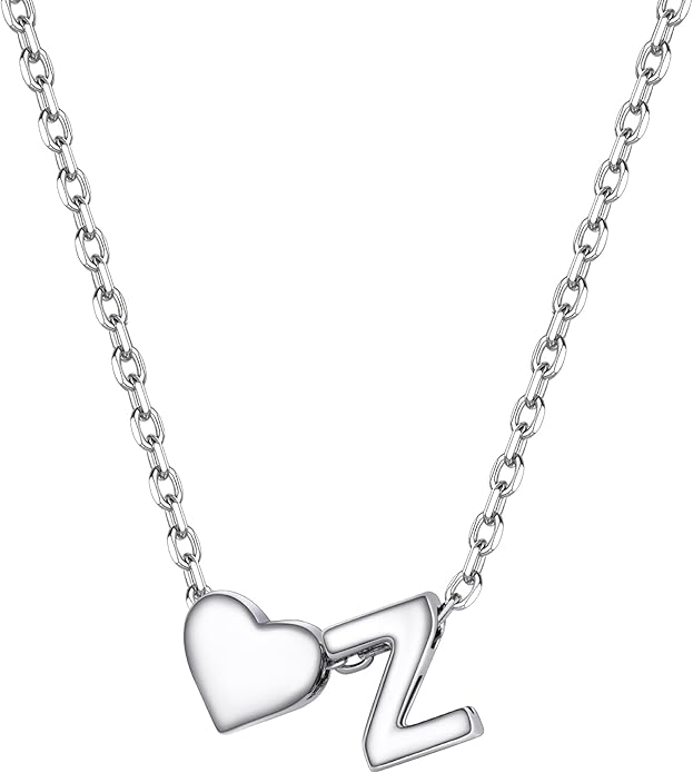 PROSILVER Initial Heart Necklace for Women, 925 Sterling Silver Tiny Heart Letter Necklace Siver, Gold Necklace, Come with Box