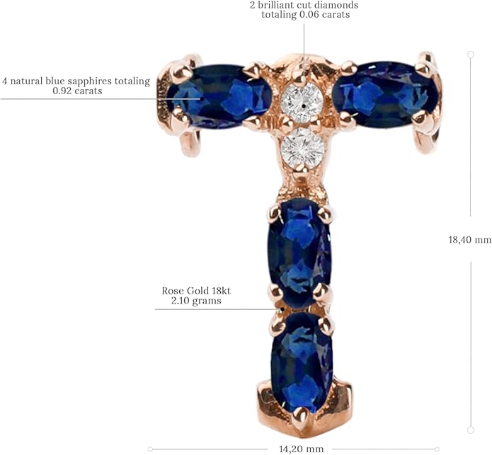 Albert Hern Blue Sapphire Initial Necklace With Diamonds & 18K Gold Chain | Irresistible Letter Pendants Jewelry | Perfect Valentine’s Day, Anniversary & Birthday Gift