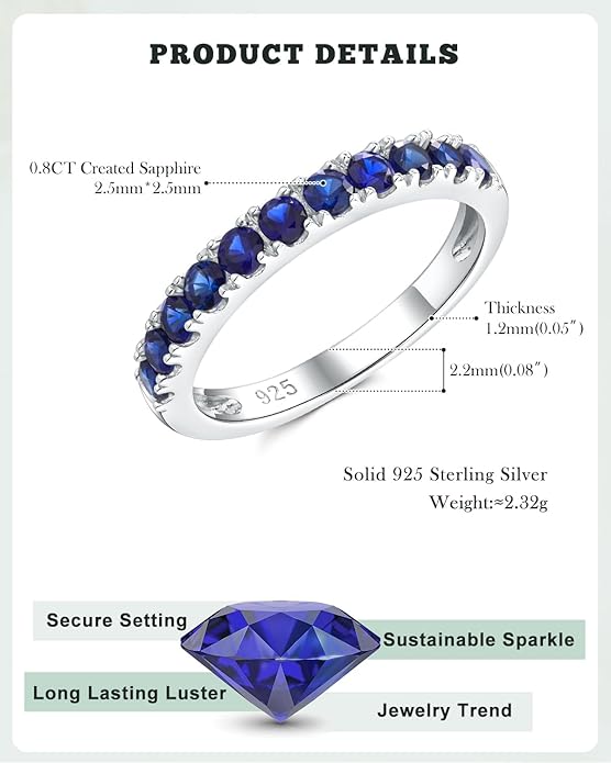 CAIDIKA Created Ruby/Sapphire/Emerald Stackable Rings for Women 14K Gold Plated/ 925 Sterling Silver 2.2mm Wedding Band Ring (with Gift Box)