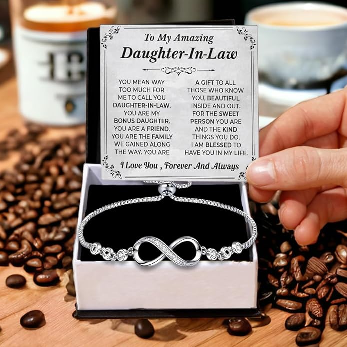 To My Beautiful Daughter In Law Bracelet From Mother-In-Law, Daughter In Law Birthday Gifts, Infinity Star Heart Bracelet For Her With Heartfelt Message Card & Elegant Box, Bonus Daughters Bracelets