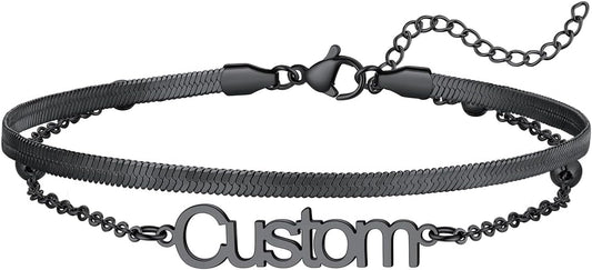 U7 Custom Layered Ankle Bracelets for Women Stainless Steel Bead/Cuban/Figaro/Rope/Wheat Chain Anklet Waterproof Anklet Jewelry for Beach Vacation