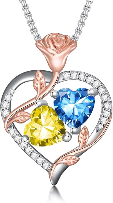 Christmas Gifts for Women Rose Heart Birthstone Pendant Necklace I Love You Forever Jewelry Valentine Mothers Day Birthday Gifts for Women Her Wife Girlfriend