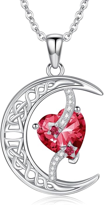 TOUPOP Moon and Star Birthstone Necklace for Women 925 Sterling Silver Celtic Moon Jewelry Birthday Christmas Gifts for Her Girlfriend