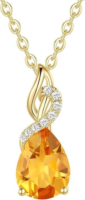 FANCIME 14K Solid Yellow Gold Teardrop Pendant with Diamond Birthstone Necklace Birthday Gifts for Mom Women, Sterling Silver Chain 16" + 2" Extender