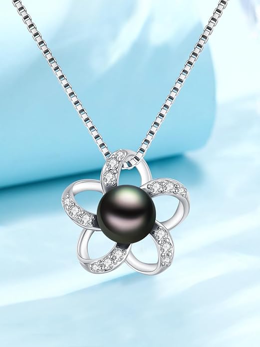 KANNSOAR Tahitian Black Pearl Pendant Necklace AAAA 18K White Gold Plated 925 Sterling Silver Black Pearl Jewelry Gift for Women Mother Wife Her for Anniversary Christmas Birthday