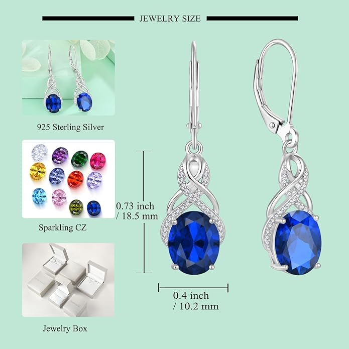 Starchenie 925 Sterling Silver Earrings for Women Infinity Dangle Earrings Amethyst Oval Cut Birthstone Jewelry Gift