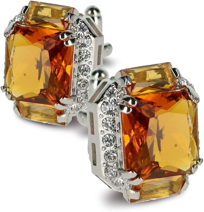 Rectangular Colored Diamond-Flanked Crystal Cuff Links – Tuxedo Suit Accessories, Cufflinks for Men