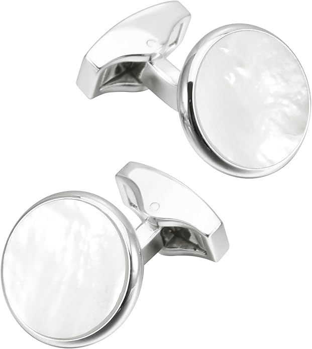 Jonwo Silver / 14K Gold Plated Natural Mother of Pearl Cufflinks for Men Women Classic Round Men's Cufflinks Jewelry for Wedding Party Anniversary Business Tuxedo Dress