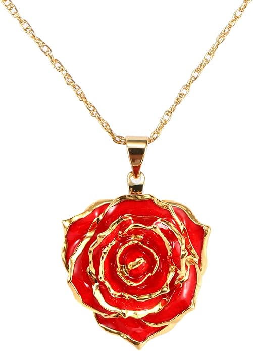 AliveRose Real Rose Gold Dipped Necklace Gifts for Women, 24K Gold Dipped Rose Pendant Necklace Jewelry Mothers Day Anniversaries Birthday Christmas Special Occasions Gifts for Her Mom Wife