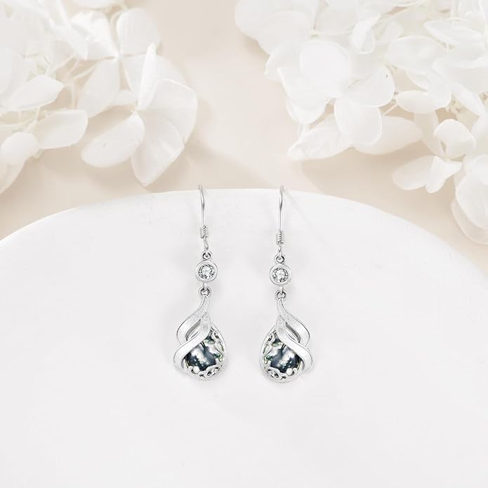 AOBOCO Butterfly/Dragonfly/Bee/Ladybug Leverback Earrings 925 Sterling Silver Rose Lotus Tulip Flower Filigree Dangle Earrings Teardrop Moonstone Larimar Turquoise Abalone Shell Jewelry Birthday Gifts for Women