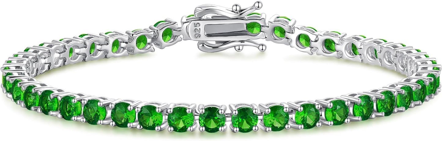FANCIME Birthstone Bracelet Sterling Silver Gemstone Tennis Bracelets Fine Jewelry Wedding Bridal Prom Birthday Gift for Women Her, Length 7.2 Inch Width 4mm