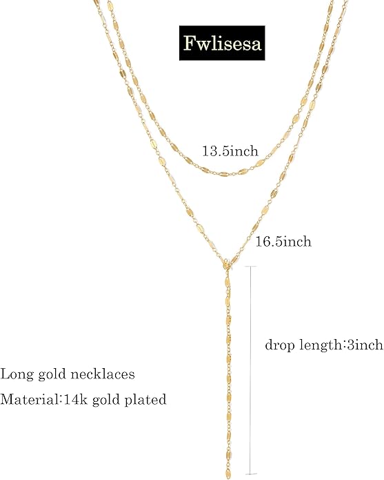 Gold Necklace for Women, Dainty Gold Long Necklaces 14k Gold Plated Prom Bar CZ Lariat Necklace Simple Choker Necklaces for Women Trendy Boho Fashion Costume Jewelry Womens