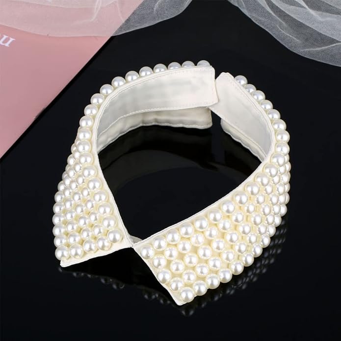 Statement Necklace for Women Girls Simulated Pearl Beaded Bib Detachable False Collar Choker Necklaces Clothing Accessory