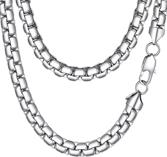 PROSTEEL Stylish Stainless Steel Round Link Chain Necklace for Men, 2mm/4mm/6mm/8mm. Silver/Gold/Black Tone, Hypoallergenic Jewelry, 14"-30", Come with Box