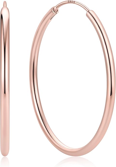 ChicSilver Hypoallergenic 925 Sterling Silver Hoop Earrings for Women, Lightweight Large Gold Plated Hoop Earrings, Endless Hoops Earring 20/30/40/50/60/70MM