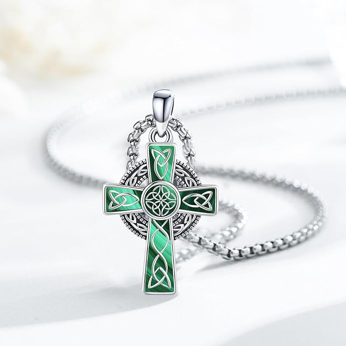 Midir&Etain Celtic Cross Necklace 925 Sterling Silver Cross Pendant Necklace Celtic Viking Irish Jewelry Religious Protective Gift for Men Women