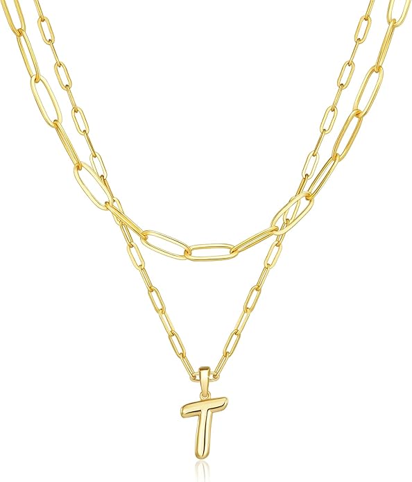 adoyi Gold Necklace for Women Layered Bubble Heart Letter Initial Necklaces for Women Trendy Jewelry 14K Gold Plated Chain Chunky Name Necklace Stack Charm A-Z Pendant Set Jewelry Gifts