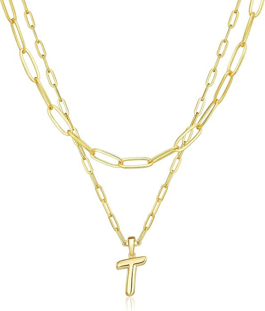 adoyi Gold Necklace for Women Layered Bubble Heart Letter Initial Necklaces for Women Trendy Jewelry 14K Gold Plated Chain Chunky Name Necklace Stack Charm A-Z Pendant Set Jewelry Gifts