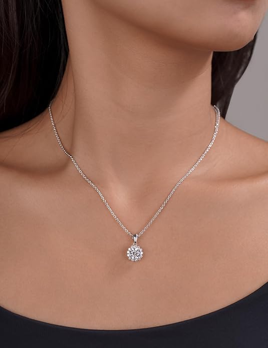 IMOLOVE Moissanite Solitaire Pendant Necklaces for Women Sterling Silver with 18K White Gold Plated 1-3 Carat D Color VVS1 Clarity Mossanite Jewelry for Women