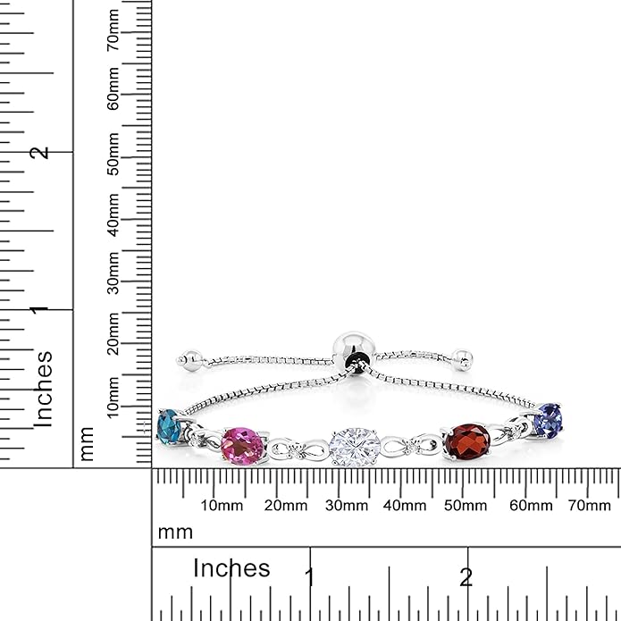 Gem Stone King Customized and Personalized 5 Oval Gemstone Birthstone and White Lab Grown Diamond Tennis Bracelet For Women | 925 Sterling Silver | Adjustable Bolo Bracelet For Women