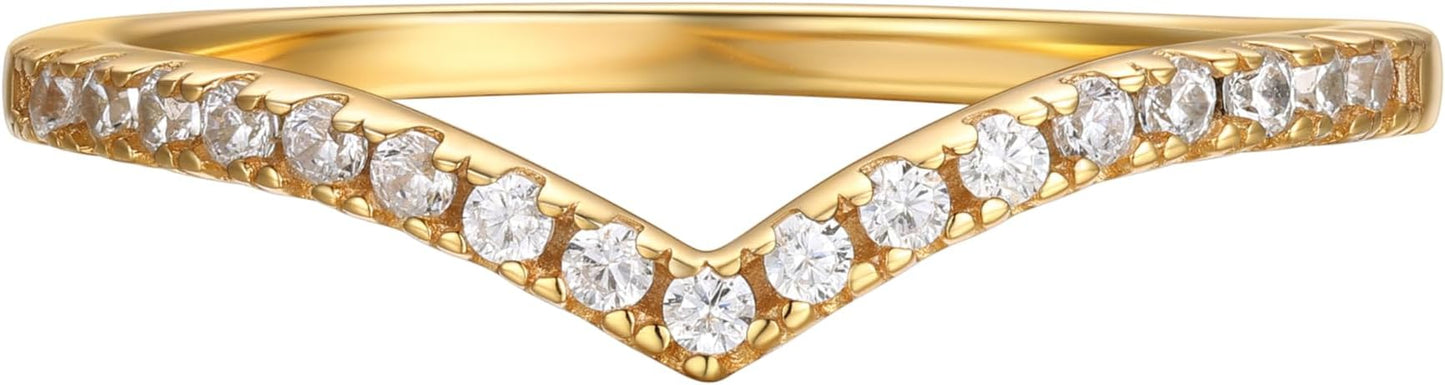 Suplight 925 Sterling Silver Wedding Band Rings, Full Cubic Zirconia Wishbone Ring Love/Lucky Engagement Promise Rings For Women, Size 4-12 (with Gift Box)