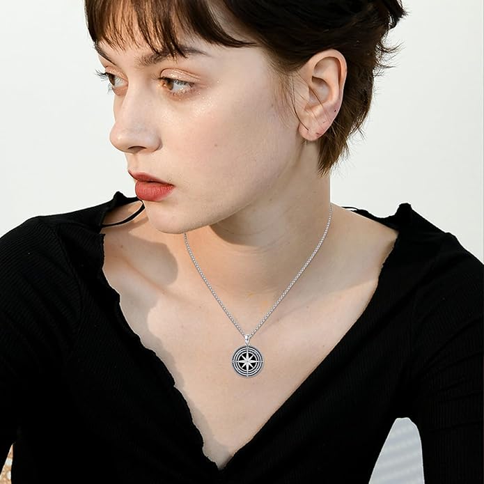 StoryEtain Compass Necklace for Women Men 925 Sterling Silver Travel Pendant Inspirational Graduation Jewelry Gift