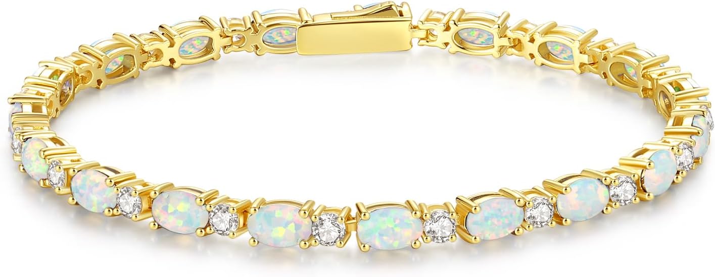 FANCIME 14K Gold Plated Birthstone Bracelets 4mm Sterling Silver Tennis Bracelets Gold Bracelets Birthday Jewelry Gifts for Women 7"