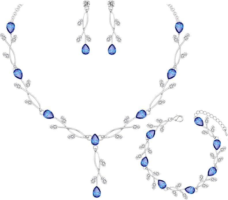 Elegant Bridal Jewelry Sets Clear Cubic Zirconia Wedding Necklace Earrings Bracelet Set for Birdes Bridesmaids CZ Prom Jewelry