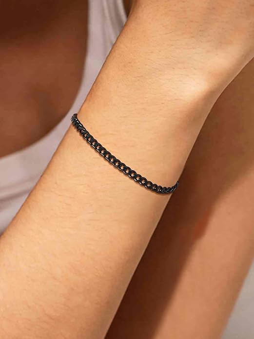 U7 Link Bracelets for Men, Cuban Link/Rope/Watch Band Solid Bracelet, Silver Black Gold Color Wrist Bracelet 3/6/9/12/15mm Width, 6.5/7.5/8.3 Inch Length, Hand Chain Jewelry for Mens Women