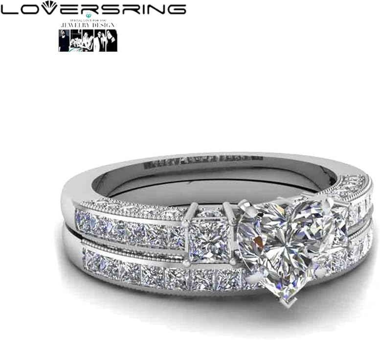 TWO RINGS Wedding Ring Sets His And Hers Promise Ring Couples Bridal Sets Women 925 Sterling Silver square Cz Man Stainless Steel Brushed Finished Wedding Bands