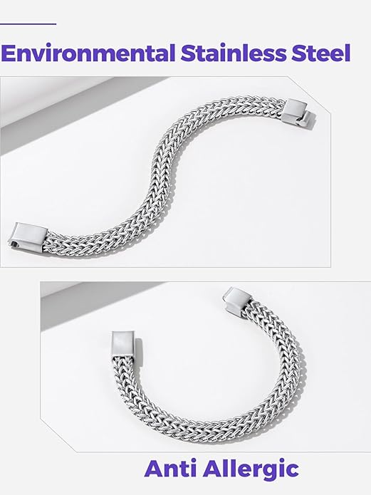 Richsteel Bracelets for Men 6mm/10mm/12mm Width Stainless Steel With Sturdy Clasp Franco Curb Chain Mens Bracelet 7.4/8.2/9 Inches Length