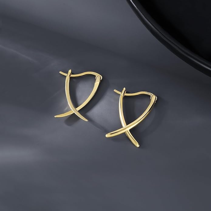 SLUYNZ 925 Sterling Silver X Hoop Earrings for Women Teens Minimalist Hoop Earrings Huggie