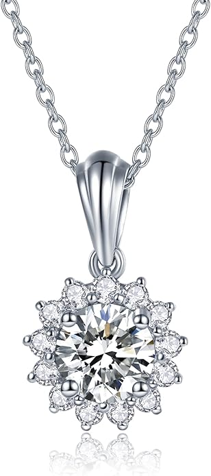 IMOLOVE Moissanite Solitaire Pendant Necklaces for Women Sterling Silver with 18K White Gold Plated 1-3 Carat D Color VVS1 Clarity Mossanite Jewelry for Women