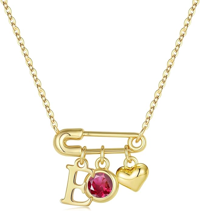MONOOC Christmas Gifts for Women Girls - 14K-Gold-Plated Dainty Paperclip Heart Initial Necklace Birthstone Necklace Jewelry Birthday Gifts for Women Her Mom Friend Wife Sister