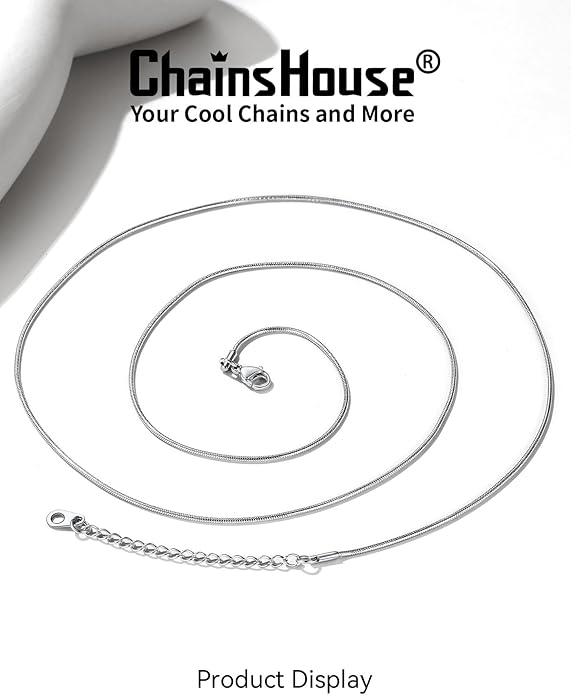 ChainsHouse Snake Chain Necklace for Women 1.2mm, 18-30" Adjustable with 5cm Extender for Pendants Lockets, Rose Gold/Stainless Steel/Black/14K Gold Hypoallergenic Dainty Jewelry Gift