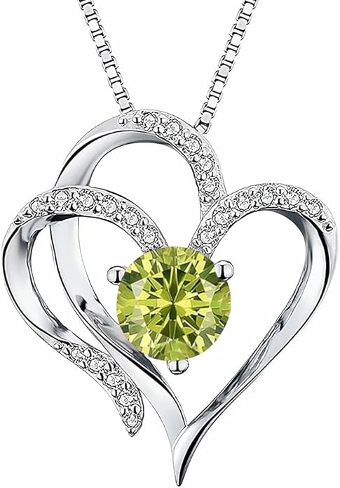 Double Heart Birthstone Necklace for Women - 925 Sterling Silver Adjustable Chain, 12-Month Cubic Zirconia Pendant, Gift for Wife/Girlfriend/Mom (Anniversary, Valentine's Day, Christmas)
