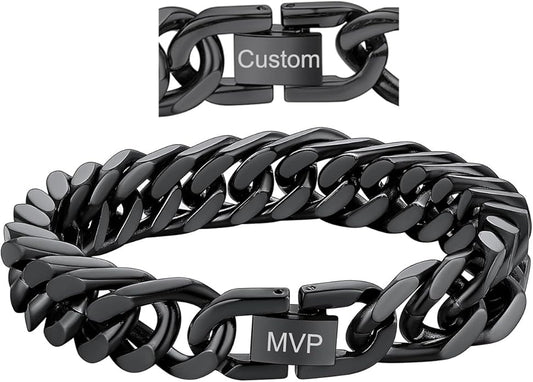 ChainsHouse Stainless Steel Cuban Link Bracelet, 8mm/12mm/17mm Width, 7.5"/8.3"/9", 18K Gold Plated Chain Wrist Bracelets for Men Women, Send Gift Box