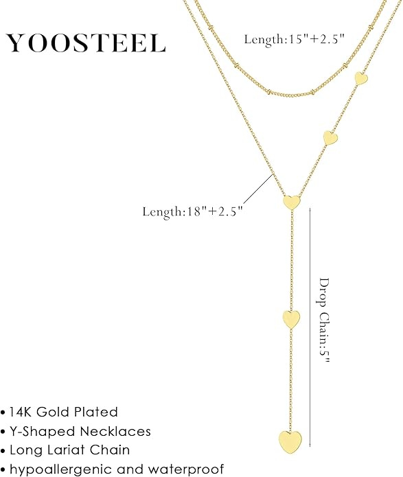 Yoosteel Long Lariat Necklace for Women - Dainty Y-Shaped Necklaces 14K-Gold-Plated Drop Chain Simple Jewelry Trendy Gifts for Women