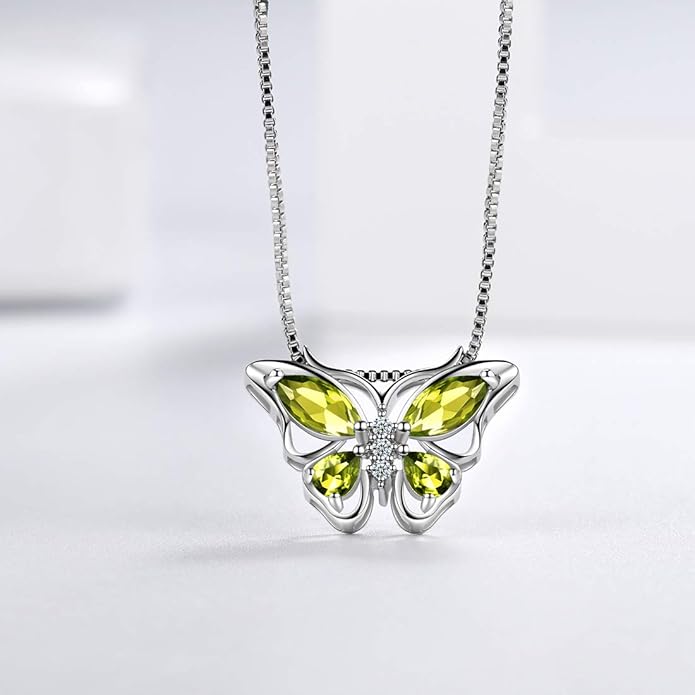 Aurora Tears Butterfly Birthstone Pendant Necklace - Women 925 Sterling Silver Butterflies Birthstone Pendant Necklace Jewelry Birthday Gift for Women