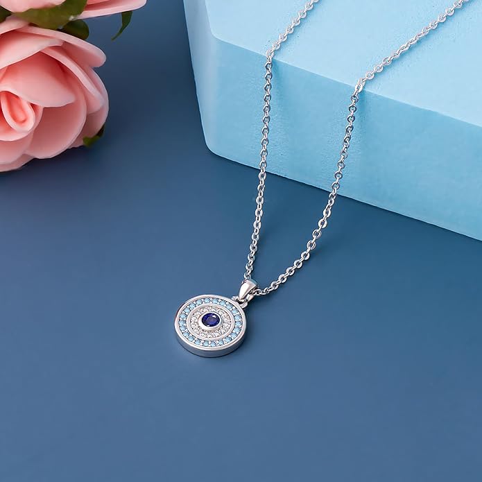 White Gold 14K Gold Plated Necklaces for Women Evil Eye Necklace for Women Girls Evil Eye Hamsa Hand of Fatima Pendant Necklace Good Luck Necklace Jewelry