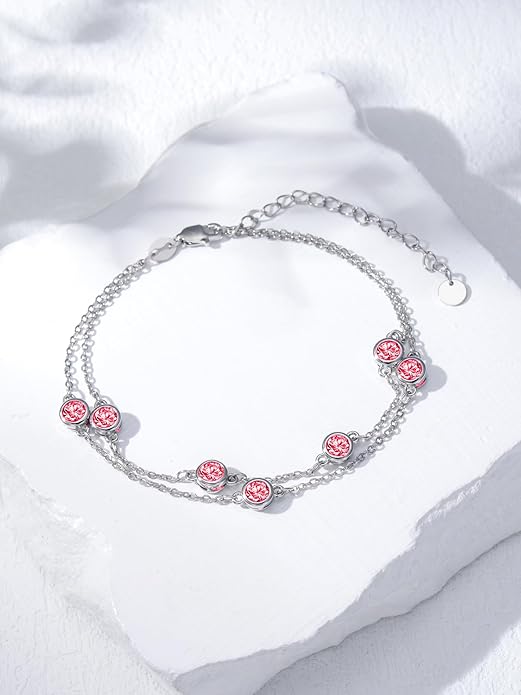 Dorunmo Birthstone Anklet Bracelets for Women 925 Sterling Silver Birthday Mother's Day Jewelry Gifts for Wife Mother Her