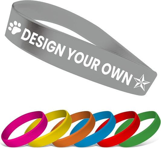 USMG Custom One Color Print Rubber Bracelets Silicone Wristbands - Add a Message - Personalized for Motivation, Events, Support, Fundraisers