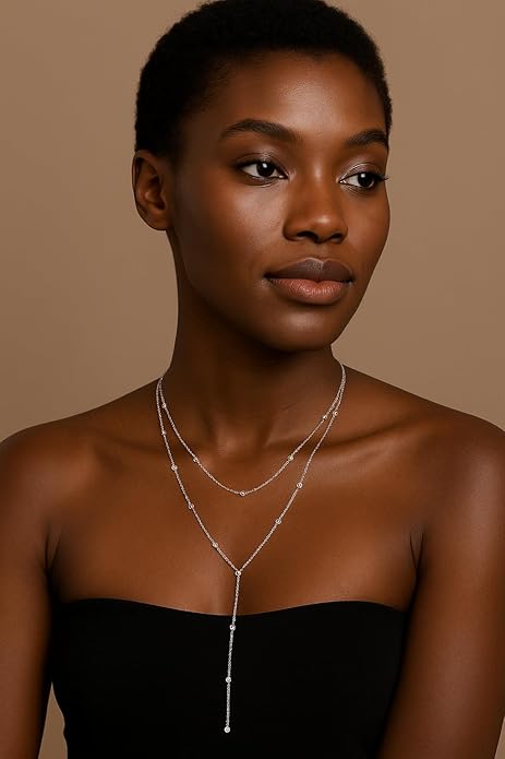 14K Gold Plated Y Necklace for Women – Dainty Lariat Long Pendant Chain, Layered Drop Necklace for V Neck Dress, Simple Sexy Cleavage Jewelry Gifts for Women