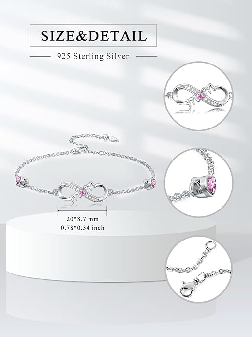Dorunmo Infinity Bracelet Mom Bracelet 925 Sterling Silver 14K Gold Plated Infinity Heart Anklet for Women Christmas Jewelry Gifts for Wife Mom Daughter