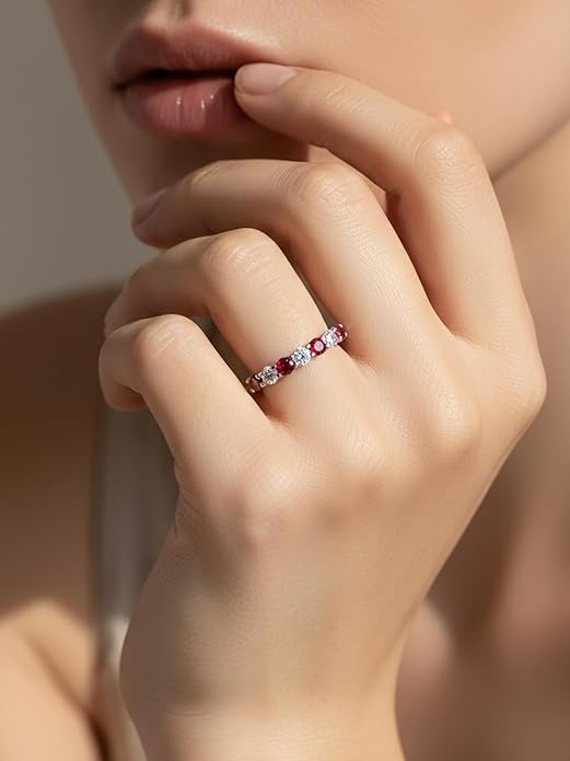 D Color VVS1 Clarity Moissanite and Sapphire/Ruby/Emerald Rings for Women, Solid 925 Sterling Silver, Anniversary Birthday Mothers Day Jewelry Gift, Stackable Wedding Ring, Size 4-11