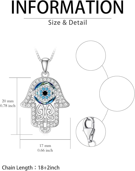 WINNICACA Sterling Silver Evil Eye Necklace Protection Crystal Pendant for Women Good Luck Vintage Evil Eye Pendant Jewelry Birthday Gifts for Women Friend Female