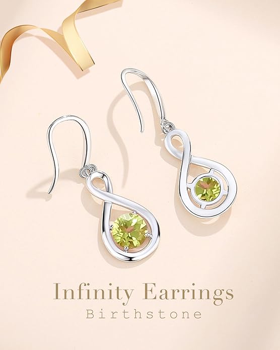FANCIME Dangle Drop Earrings 925 Sterling Silver Dainty Infinity Round Gemstone Birthstone Jewelry Birthday Gifts for Her Women