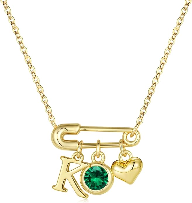 MONOOC Christmas Gifts for Women Girls - 14K-Gold-Plated Dainty Paperclip Heart Initial Necklace Birthstone Necklace Jewelry Birthday Gifts for Women Her Mom Friend Wife Sister