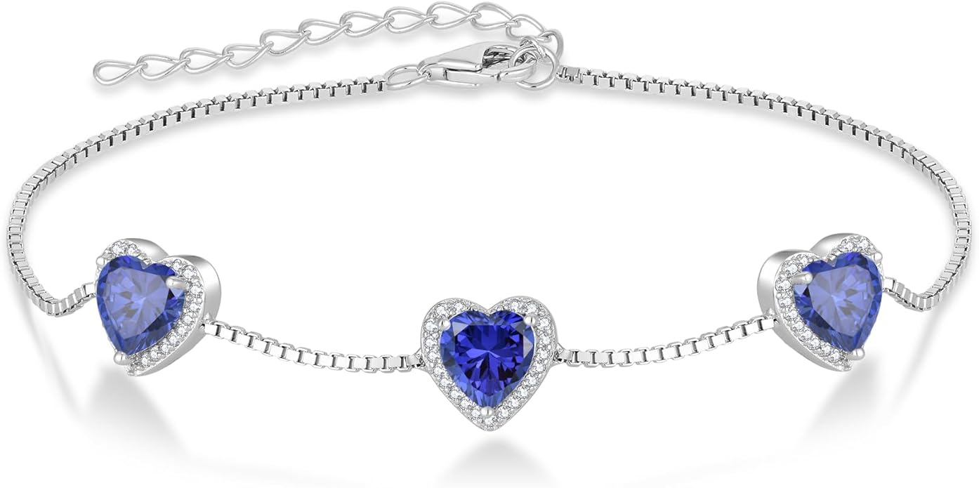 Love Heart Bracelet 925 Sterling Silver Halo Heart Birthstone Bracelet Jewelry Gifts for Women