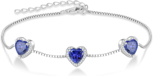 Love Heart Bracelet 925 Sterling Silver Halo Heart Birthstone Bracelet Jewelry Gifts for Women